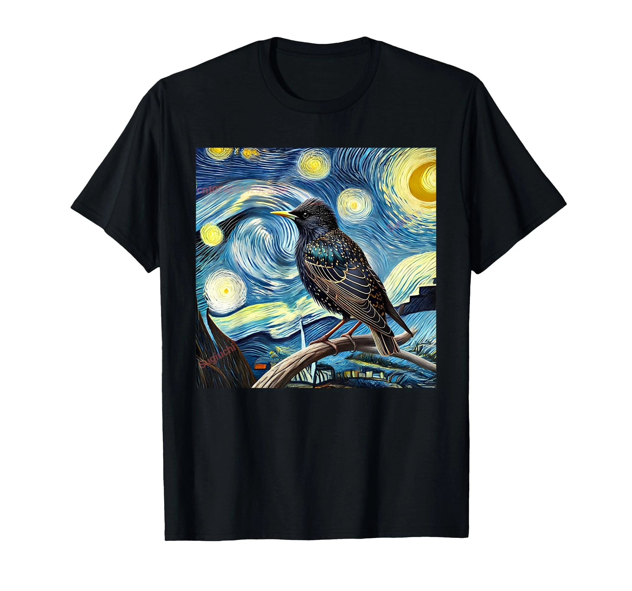 100% Cotton Common Starling Lover Bird Watching Birding Starry Night Art T-Shirt MEN WOMEN UNISEX T Shirts Size S-6XL