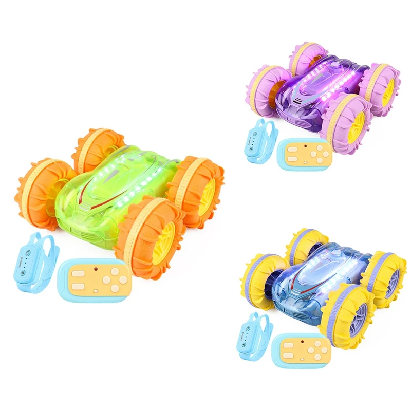 Voiture cascadeur RC double face pour enfants, véhicule amphibie, jouets roulants gestuels, lumière transparente, 2.4G