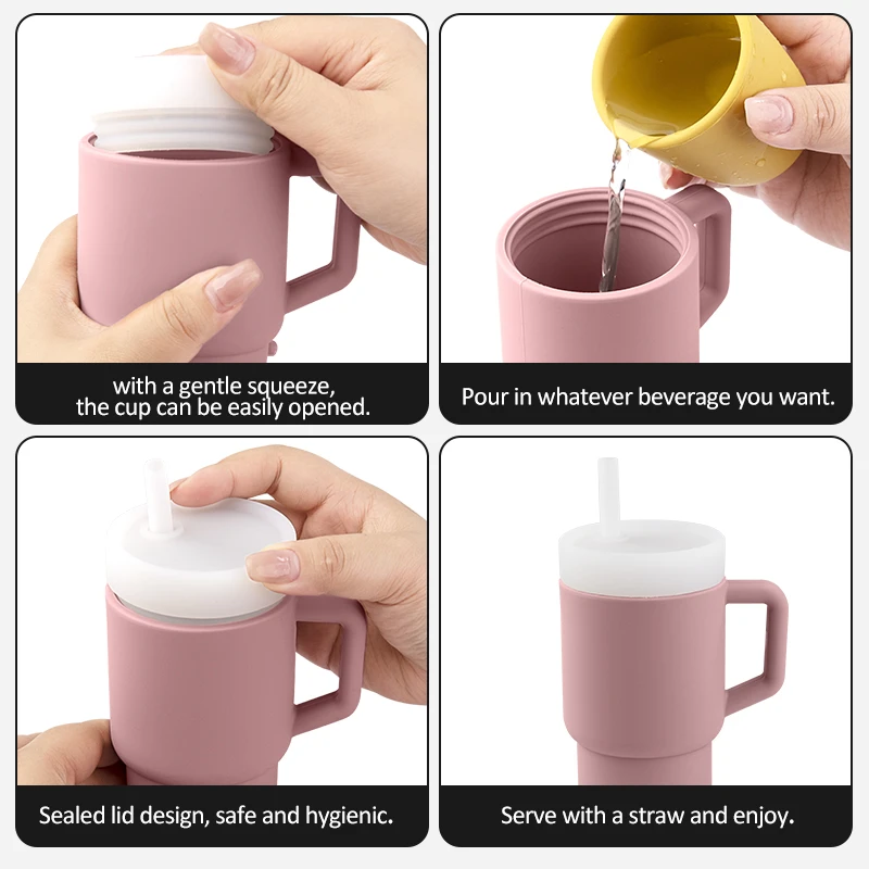 YLA Customized Baby Drinking Mug Outgoing Silicone Coffee Mug Silicone Mug with Lid and Straw, Unisex, For 6 Months and Older
