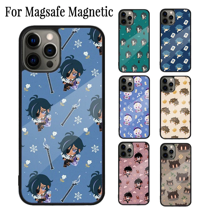 

Genshin Impact Chibi Magnetic Phone Case Coque For iPhone 16 15 14 Plus 13 12 Mini 11 Pro Max Magsafe Wireless Charging Cover