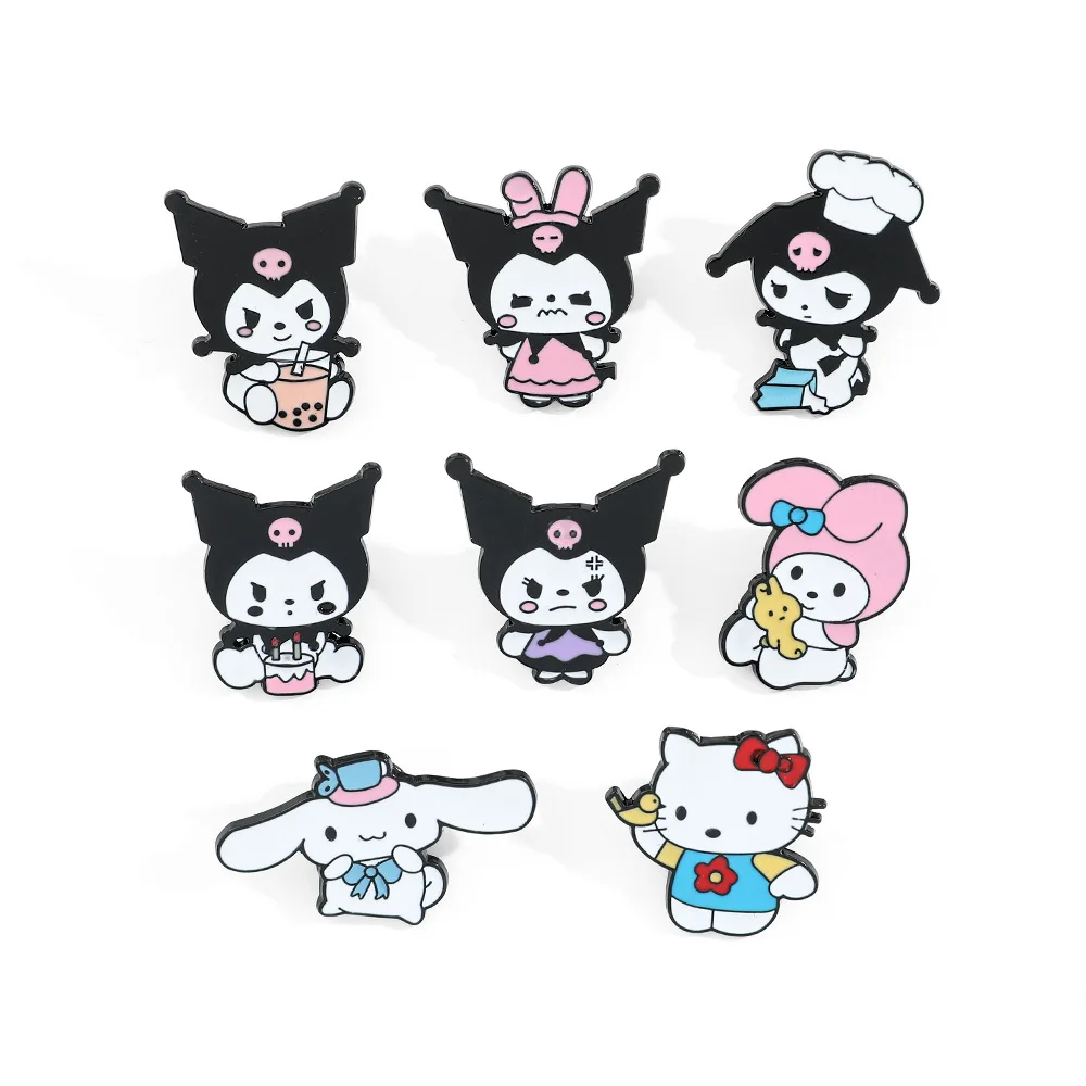 Sanrio Cartoon Brosche Anime Action figuren Hallo Kitty Kuromi Melodie Emaille Schmuck Luxus Frau Broschen Kinder Geburtstags geschenk