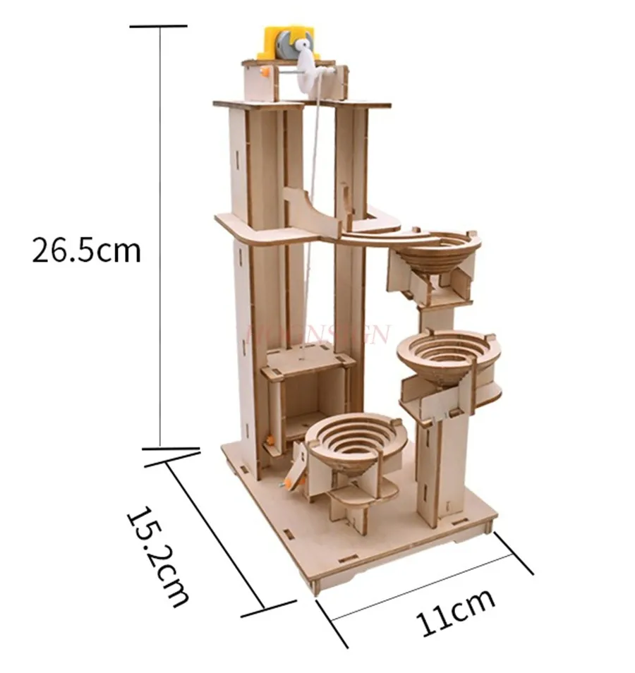 1 ชุดเทคโนโลยีทําด้วยมือการสอนลิฟท์รุ่น DIY track ball ปริศนาของเล่นฟิสิกส์นักเรียนการประดิษฐ์ทางวิทยาศาสตร์