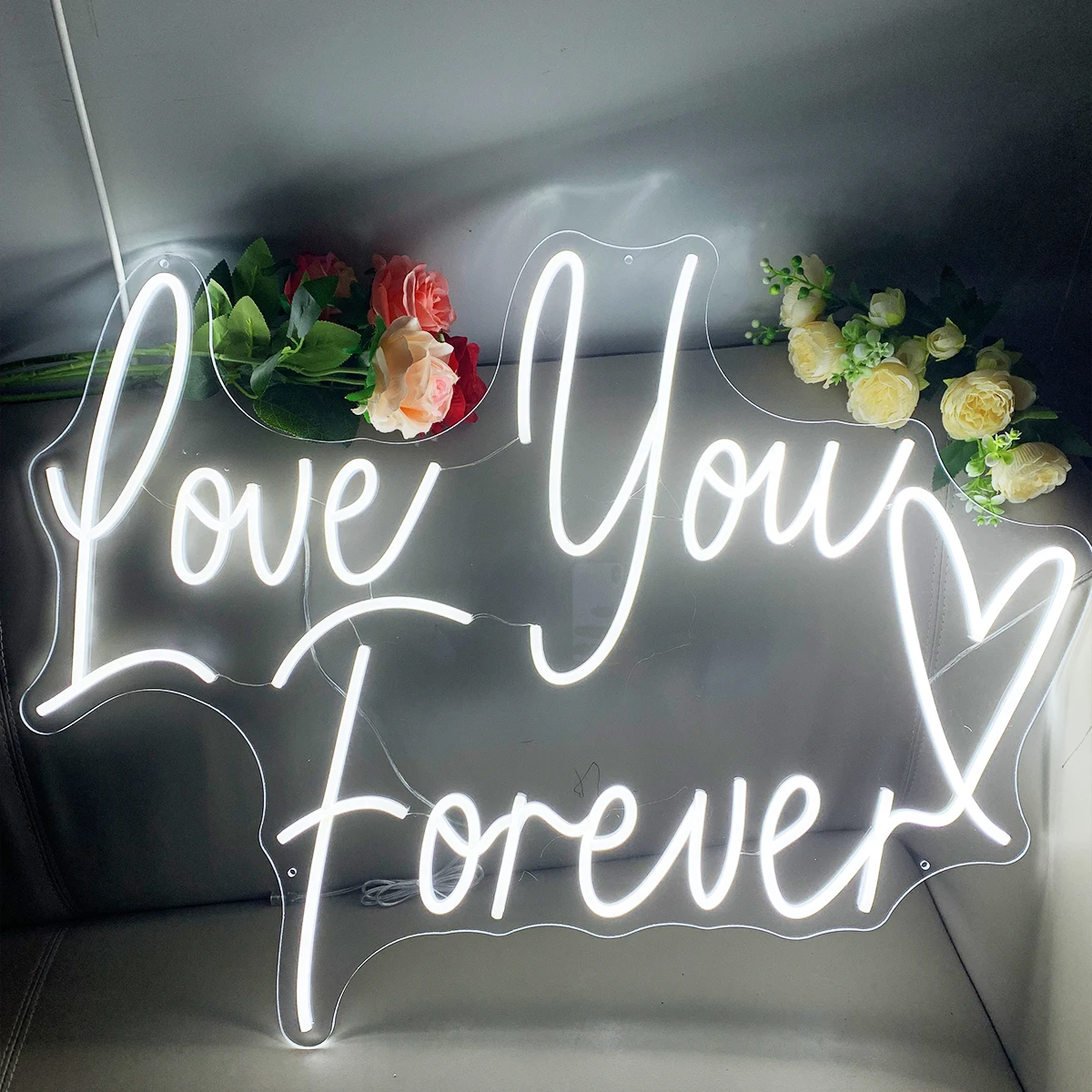 Love you Forever heart luces de neón, luces de neón rosas, letreros de fiesta, luces de neón de boda, decoraciones para sala de estar