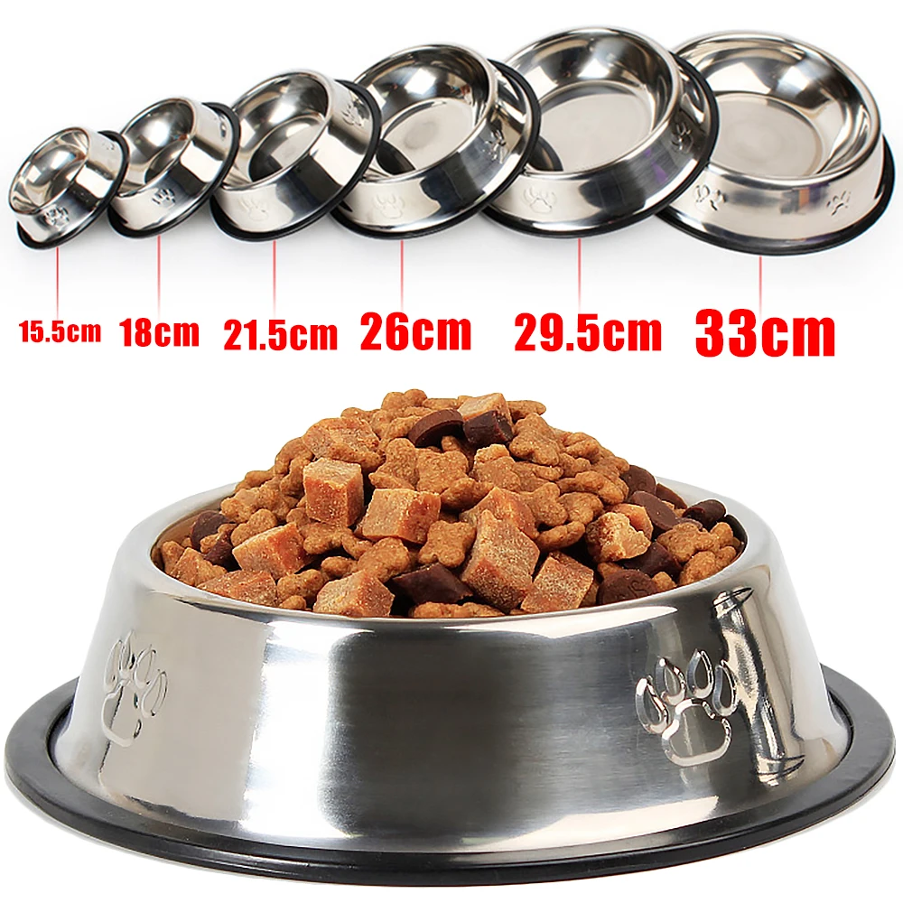 Stainless Steel Dog Cat Food Bowl Pets Quality Metal Pawprint Feeder Non-slip Pet Feeding Container with Rubber Base Accessories