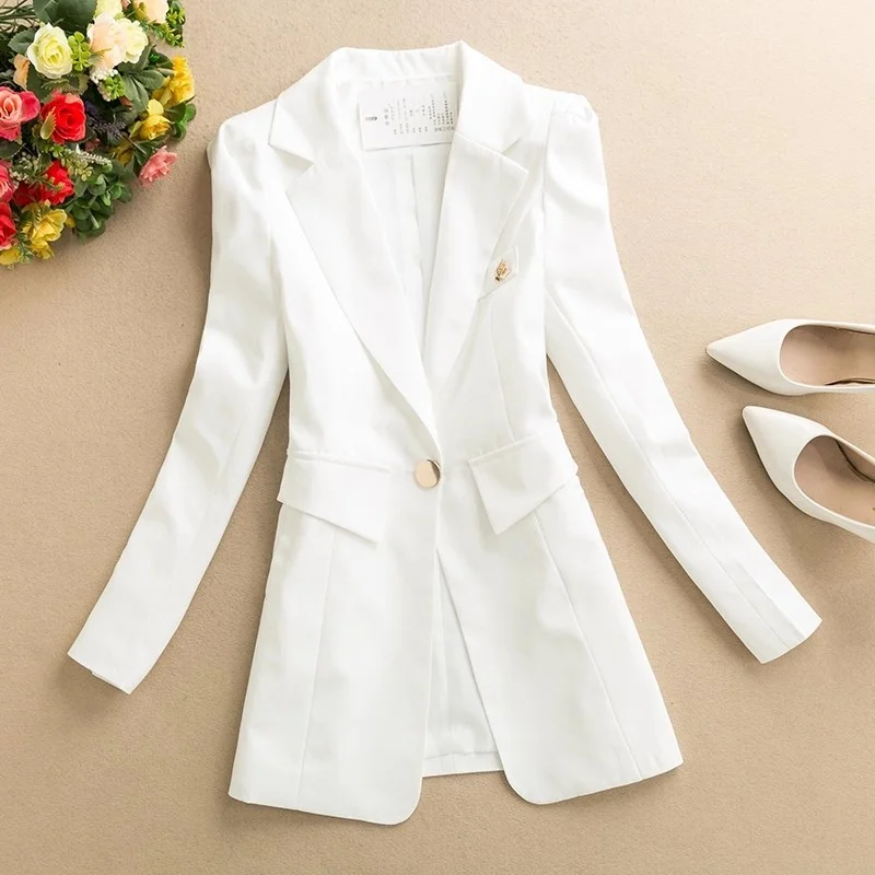 2026 Giacca blazer primaverile e autunnale Nuova edizione coreana Giacca da abito slim media lunga professionale a maniche lunghe tinta unita W1571