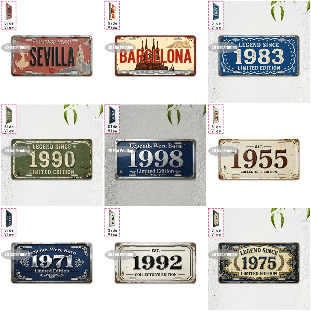 Tin Sign - Vintage Durable Metal Plaque Wall Decor, Home Office Bar Man Cave European City Birth Year License Plate Wall Art