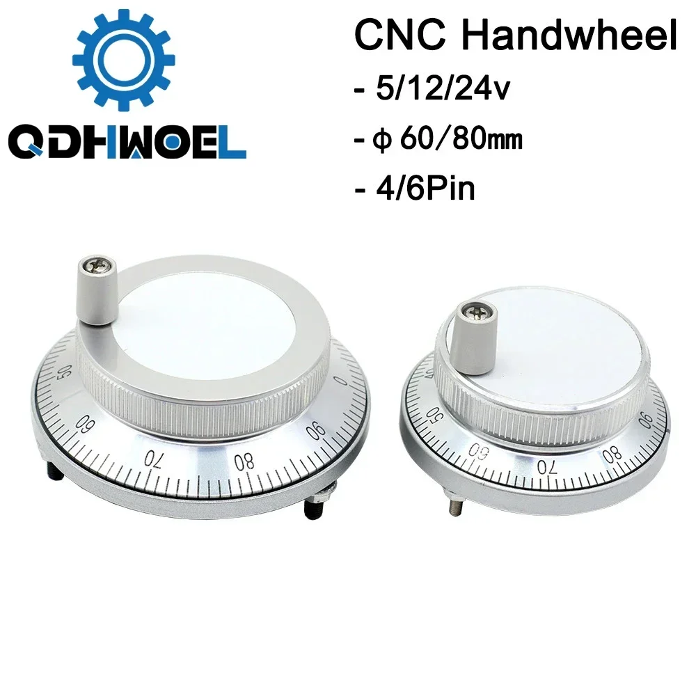 CNC Pulser Handwheel 5V 6pin Pulse 100 Manual Pulse Generator Hand Wheel CNC Machine 60mm 80mm Rotary Encoder