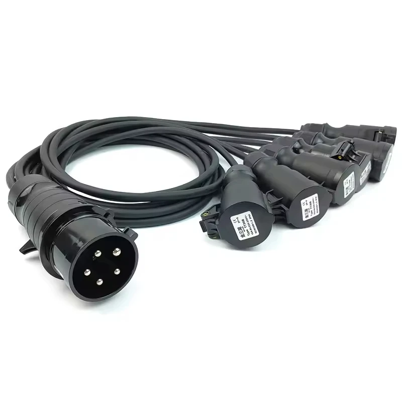 OEM ODM 5-Pin Stage Power Male to 6*16A Female Breakout Cable, 3*2.5mm² Copper Fan-Out Cable