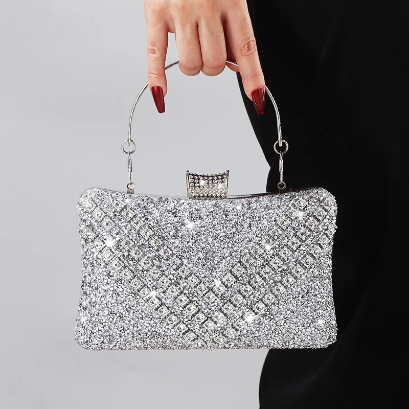 

Luxury Bling Sequin Full Diamond Clutch Bag Sparkling Rhinestone Evening Bag Chain Banquet Wedding Dress Bridal Dinner Bag Women