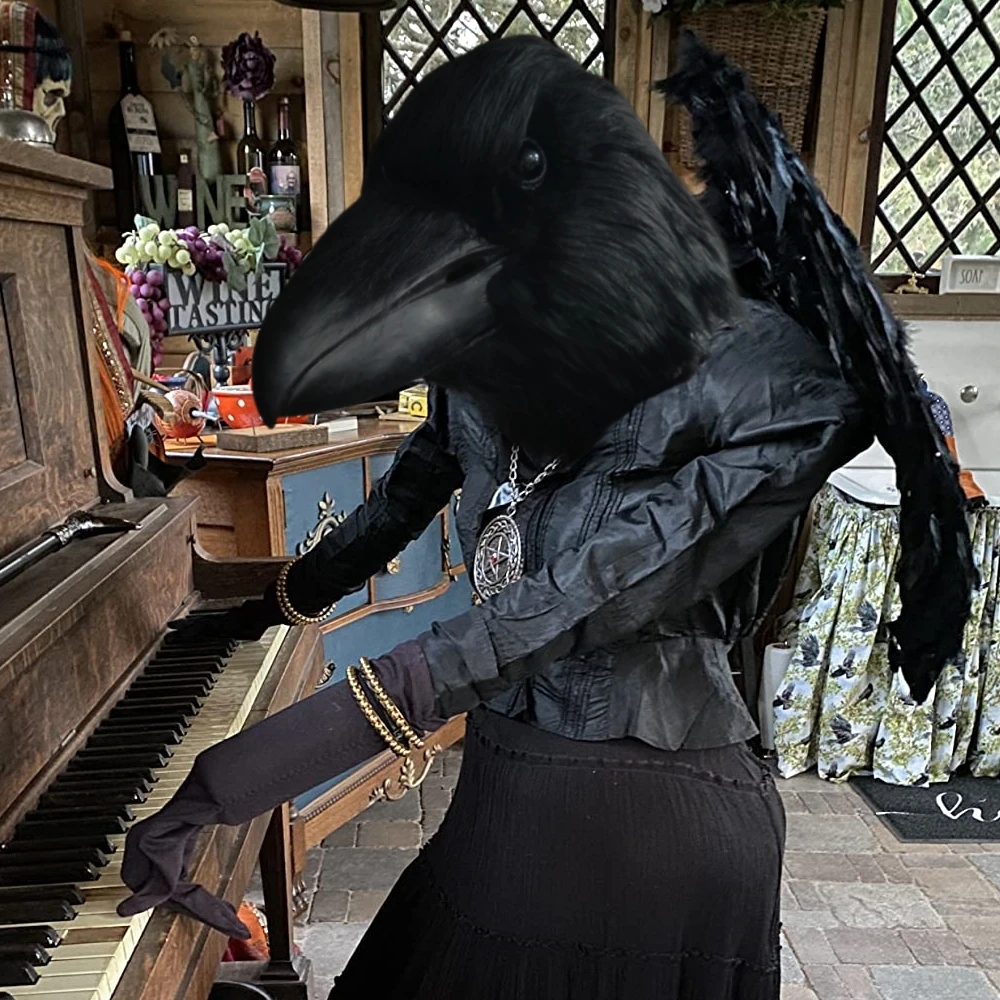 Krähenmaske Schwarz Rabe Latex Tier Vollkopfmaske Cosplay Lebensechte Vogelmaske Halloween Karneval Kostüm Party Requisiten Kopfschmuck