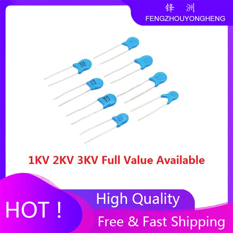 20PCS 2kv 470PF 471/560PF 561/680PF 681/102 1NF/103 High Voltage Ceramic Capacitors 10NF/222 2.2NF/332 3.3NF Capacitance 2000V
