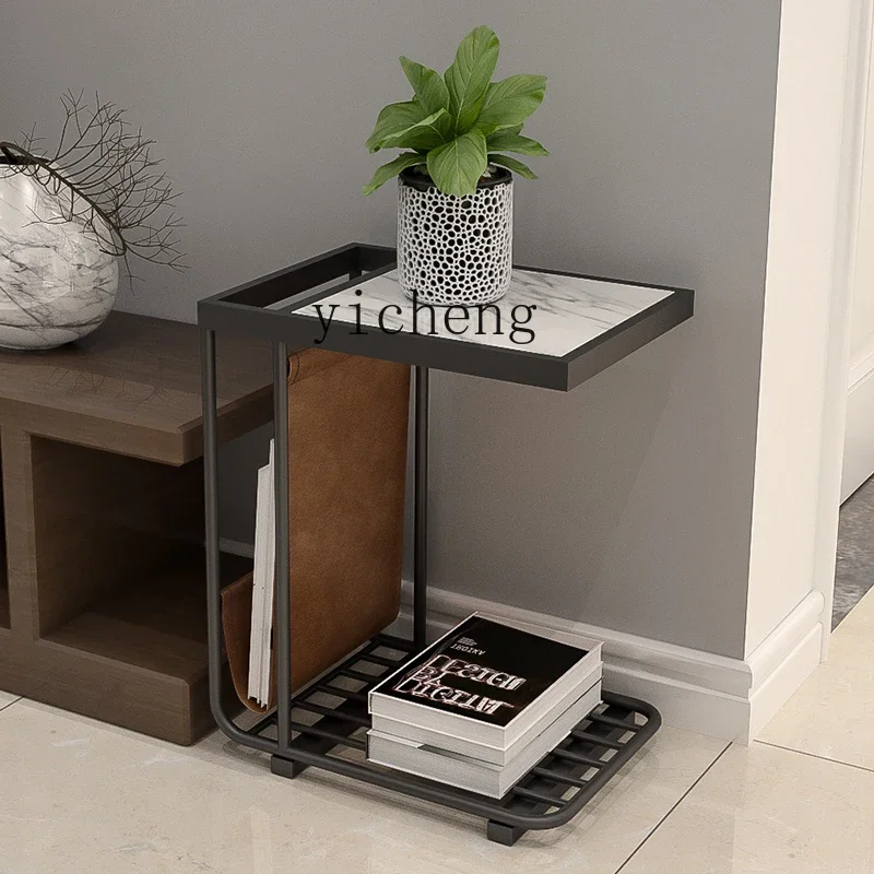 

ZZ Marble Side Table Corner Table Small Coffee Table Living Room Mini Bedside and Sofa Square Concave