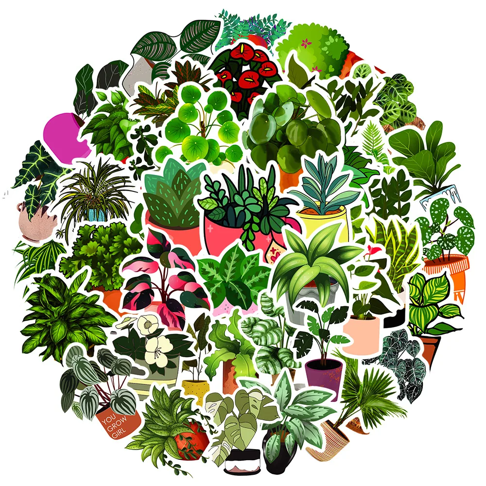 50pcs Green Potted Plant Series Graffiti Stickers For Mobile Phone Shell Skateboard Decorative Stickers DIY Toy Sticker Pack