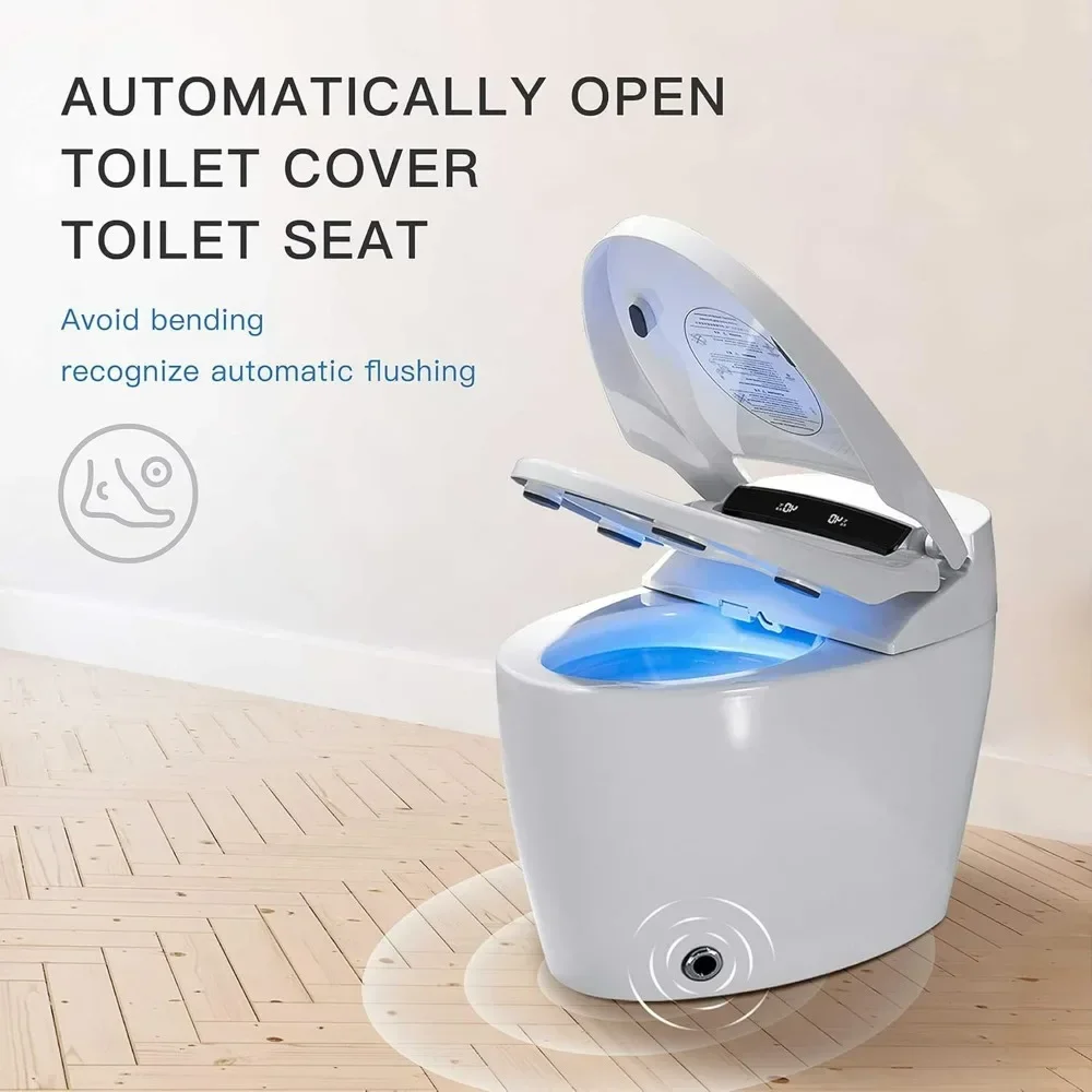 Smart Toilet, One Piece Bidet with Warm Water Sprayer, Foot Sensor Operation, Heated Bidet Seat and LED Display, Toilet Smart