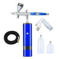 Airbrush Kit Mini-Compact Air Compressor Portable Dual-Action 7CC Capacity Cup Gun Makeup Tattoo Nail Art Face Coloring Paint