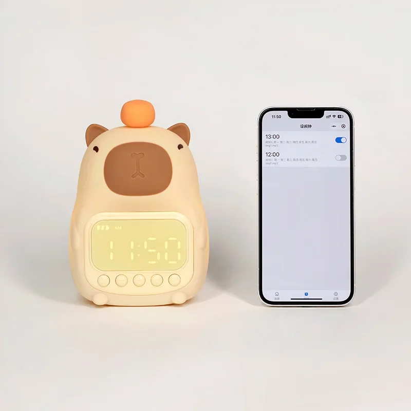 Capybara Led Night Light Silicone Rechargeable Digital Alarm Clock Dimmable Table Lamp Timing USB Charge Children Birthday Gift