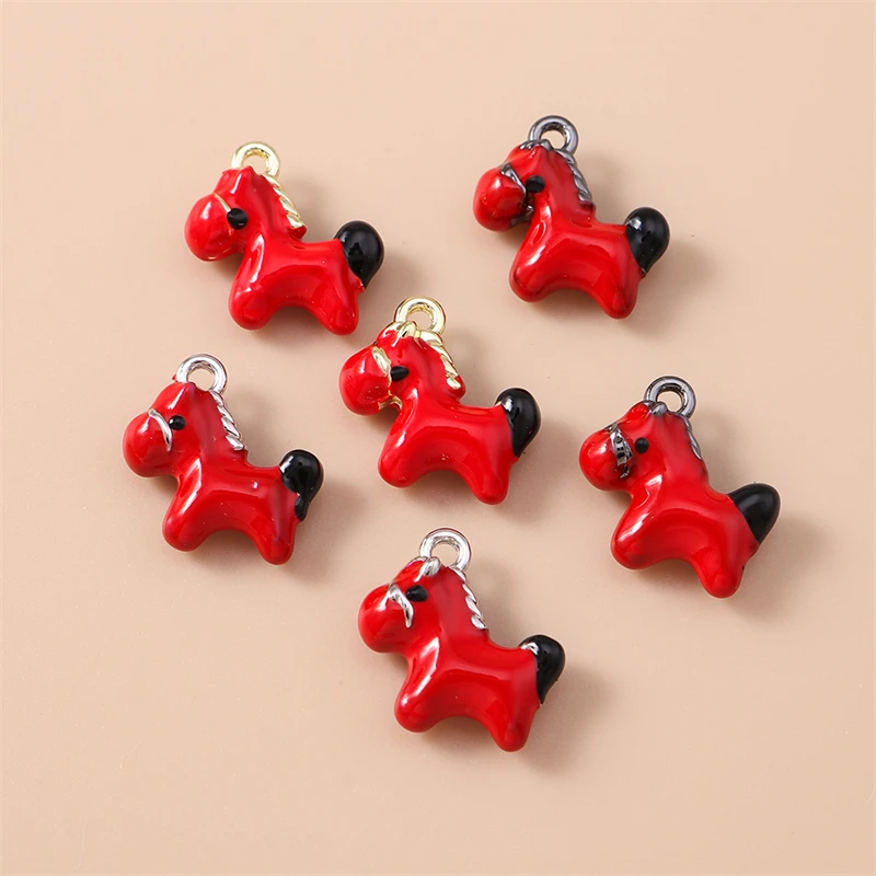 

5pcs 15x15mm Cartoon Enamel Animal Horse Trojan Charms Pendants for Jewelry Making Earrings Necklaces Bracelets DIY Crafts Gifts