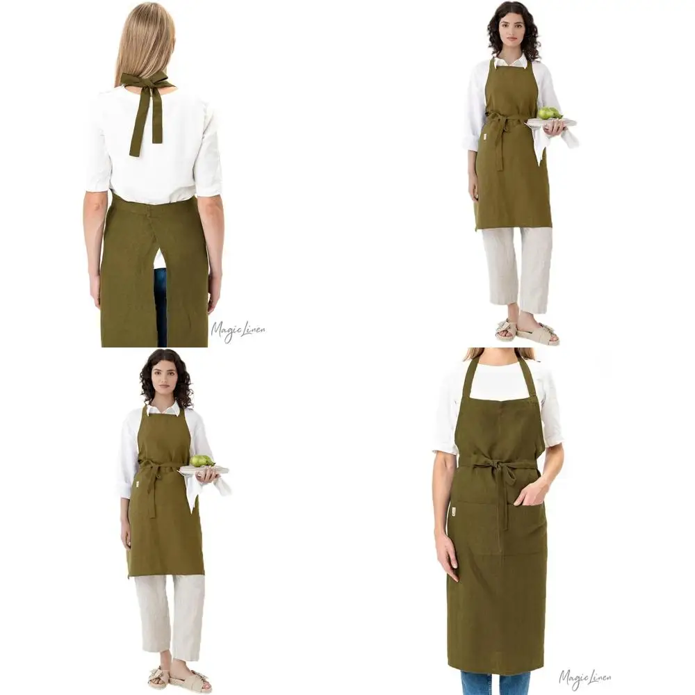 

Фартук из 100% льна для готовки, садоводства, гриля и рисования – идеально подходит для мужчин и женщин