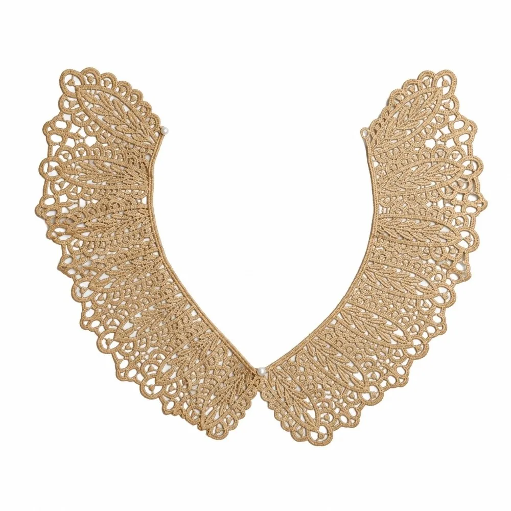 Mini Pearl Button Detachable Lace Collar Lightweight Breathable Decorative Shawl Soft Material Hollow Design Peter Pan Collar