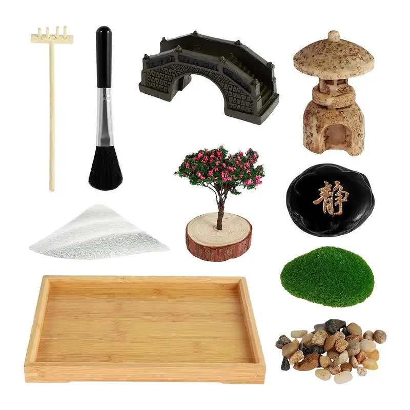 

Tabletop Zen Garden Meditation Tabletop Sand Tray Mini Sandbox Japanese Style Home Decor Includes 3 Bags Sand for Desks Offices