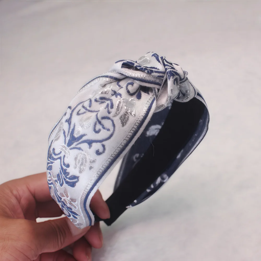 

Широкие повязки для волос с вышивкой для женщин и девочек, головные уборы из этнической ткани, повязки на голову, женский обруч с цветком, повязка для волос