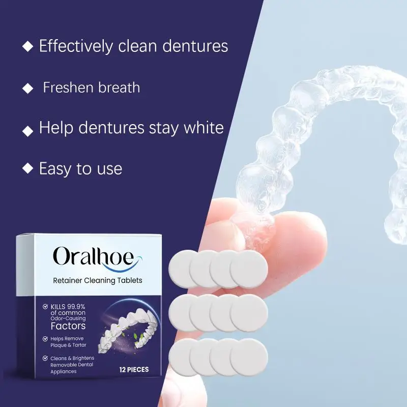 Denture Cleansing Tablets Oral Hygiene Care - Whitening Tooth Plaque Removal Retainer Cleaner Reduces Odor for Fresh Breath view 3