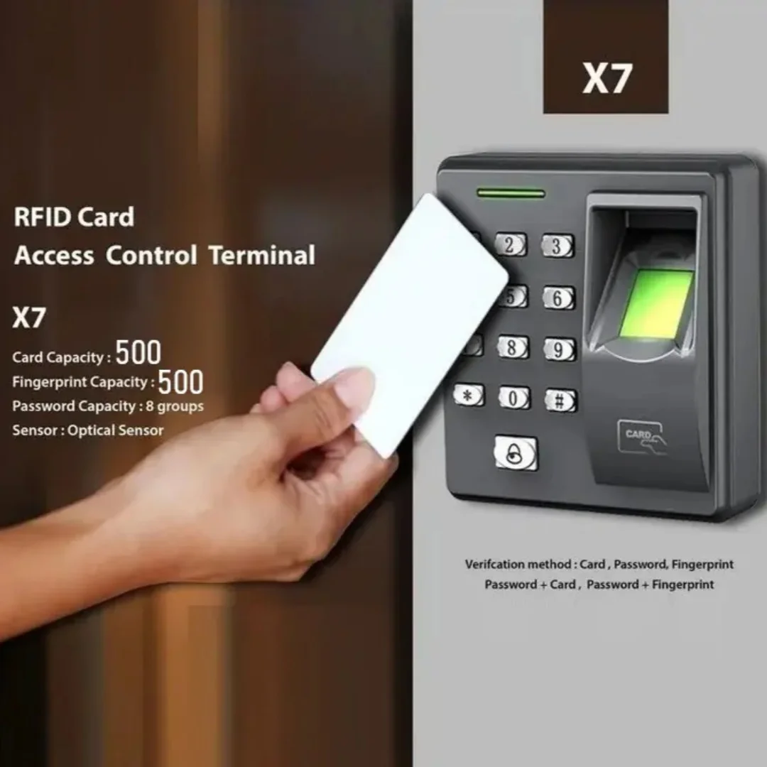 نظام التحكم في الوصول إلى بصمات الأصابع المستقل، قارئ بطاقات RFID مع لوحة مفاتيح لقفل الباب، آلة الحضور البيومترية X7 #2
