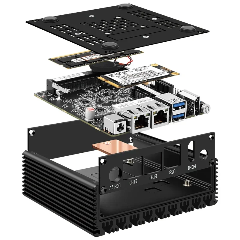 6วัตต์ Intel N3050/N3160 Quad Core Quad Thread X86 Soft Router 2*1000M Lan พอร์ต HD-MI เอาต์พุตกล่องโลหะคอมพิวเตอร์ขนาดเล็ก