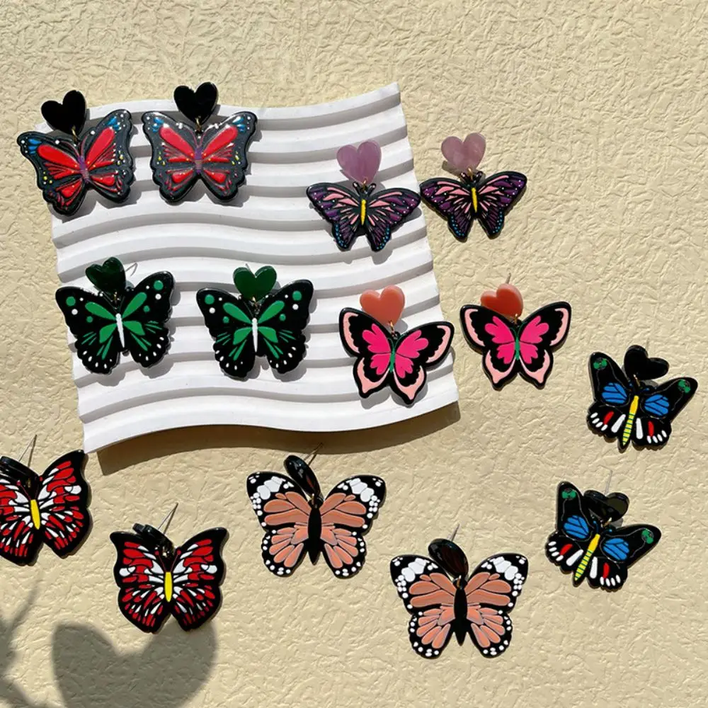 Handgemachte bunte Graffiti Schmetterling Muster Acryl Ohrringe für Frauen geometrische unregelmäßige Tropfen Ohrringe trend igen Schmuck