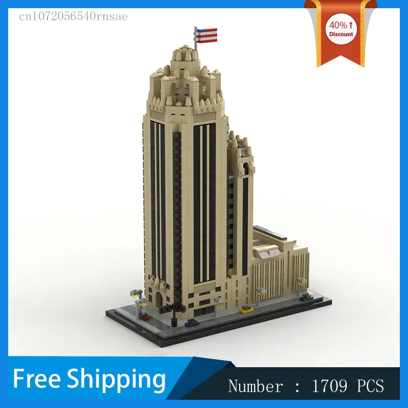 MOC Building Blocks Tribune Tower Urban Architecture Model DIY Bricks City Landscape Creative Toys Birthday Presents Christmas