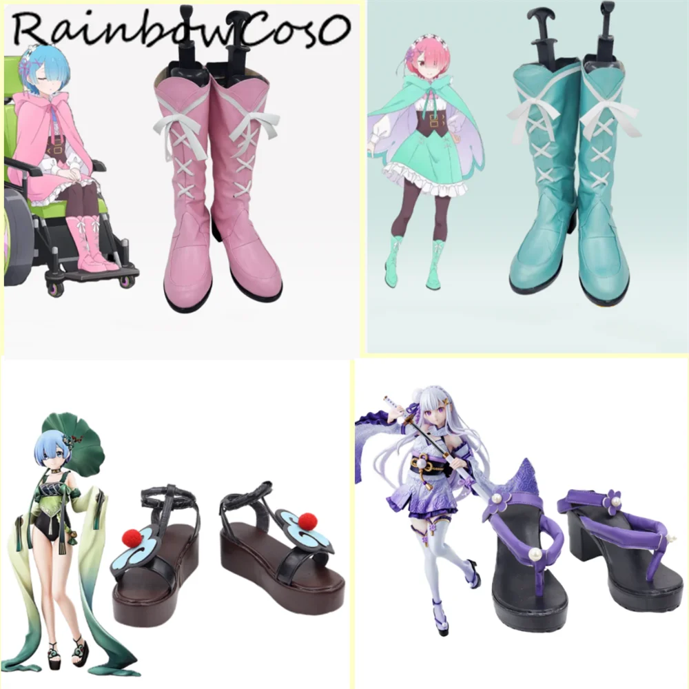 Rem Ram Re:Life in a different world from zero Cosplay Shoes Boots Game Anime Halloween Christmas RainbowCos0 W5802W5803
