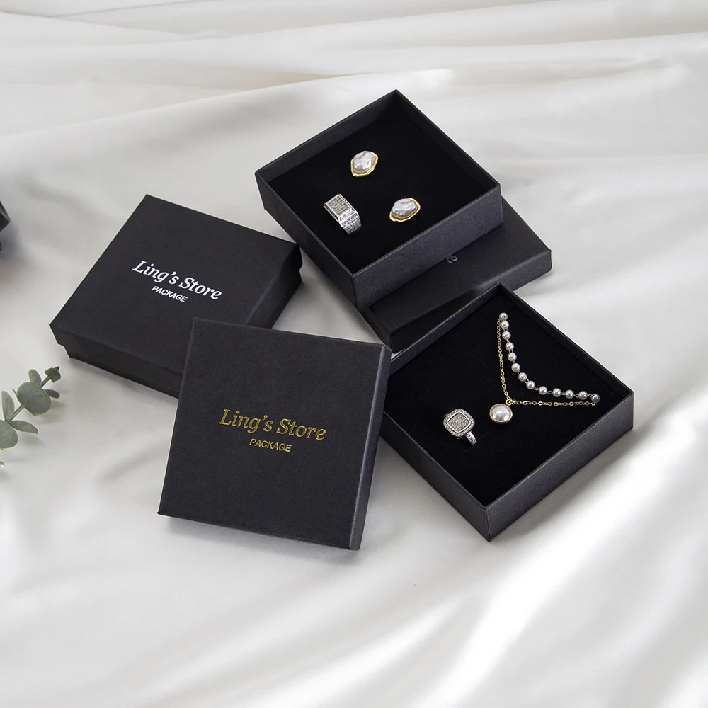 50 Buah Kotak Kertas Kemasan Hadiah Perhiasan Mewah untuk Cincin Anting Kalung Liontin Stud Gelang Kotak Organizer Dapat Disesuaikan dengan Logo