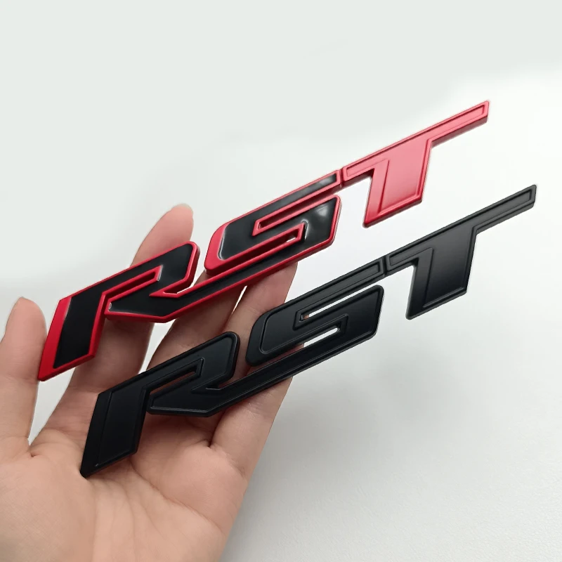 แผ่นป้ายสัญลักษณ์ RST โลหะสีแดงสีดำสำหรับติดฝาหน้าฝาหลังกระโปรงรถป้ายตะแกรงด้านหน้าอุปกรณ์เสริมสติกเกอร์โลหะ3D