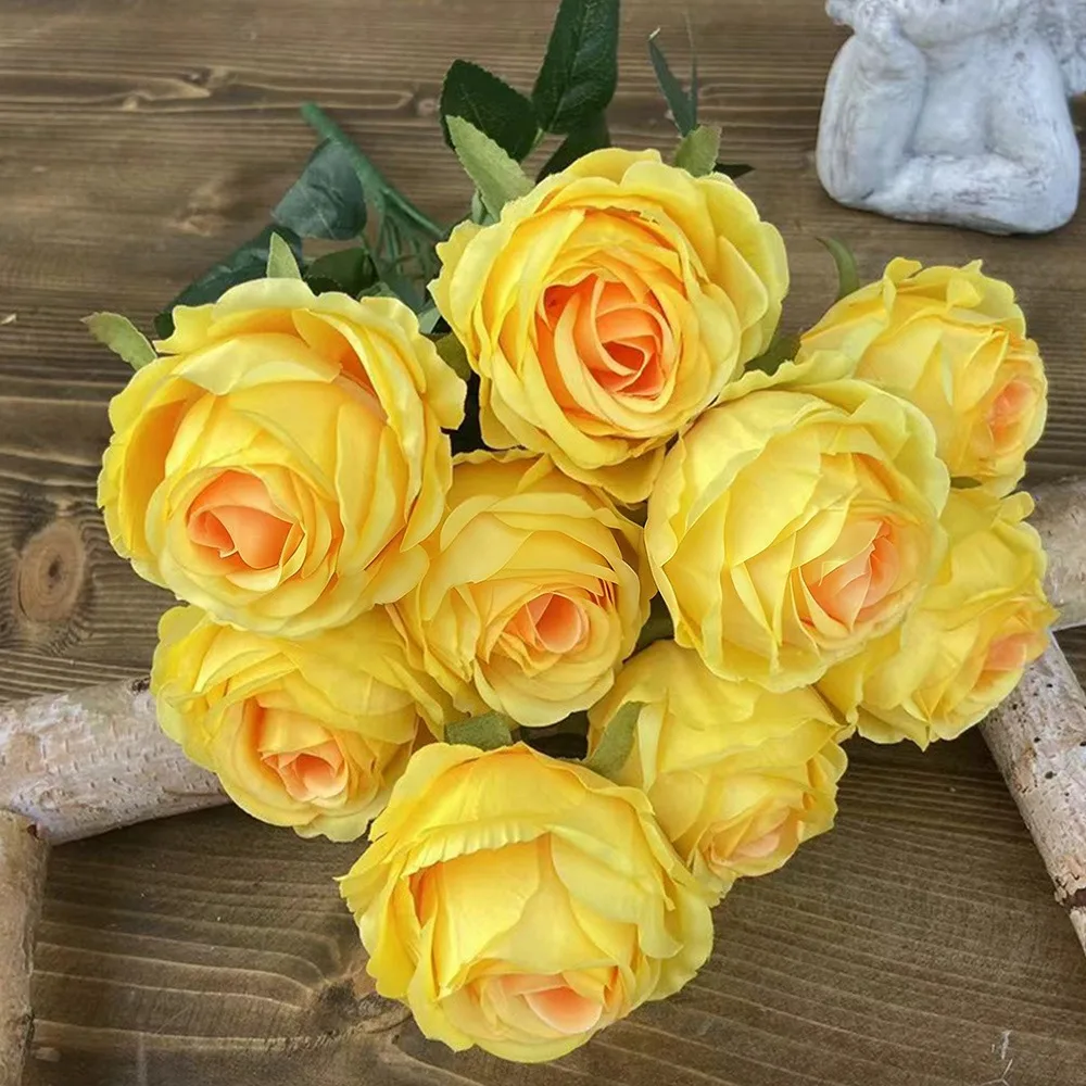 

9 Heads Real Happy Flower 10 Colors Mini Natural Silk Rose Flowers Photography Photo Gift Press Mini Wedding Table Flower