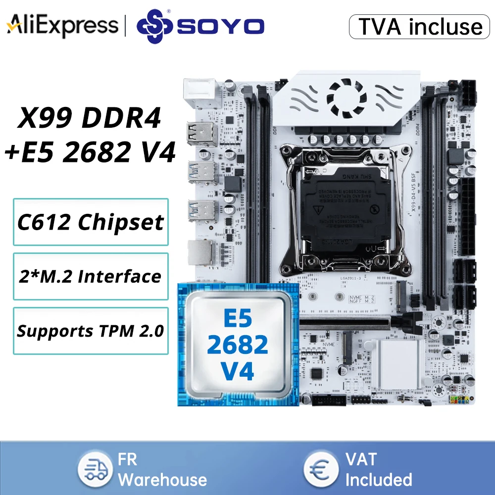 SOYO X99 Motherboard-Set mit C612-Chip, Intel Xeon E5-2682 V4 CPU, DDR4-Unterstützung, PC Gamer Xeon Computer-Mainboard-Komponente, TPM2.0