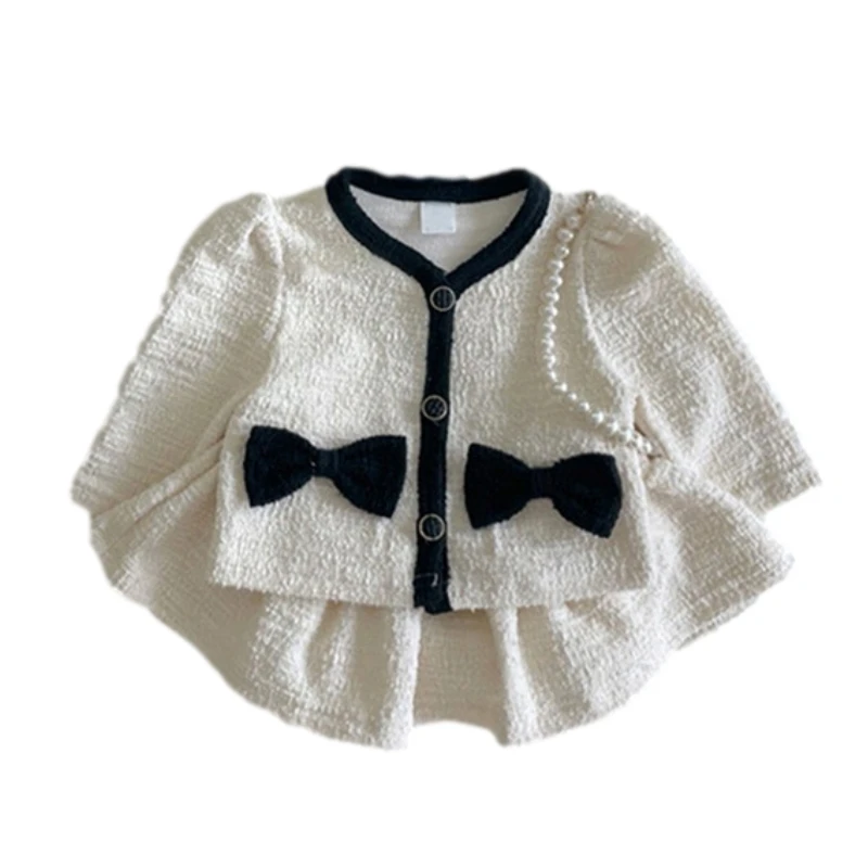 Newborn Baby Girl Elegant Dress Suit Coat+Dress 2PCS Bow Dress Vintage Infant Toddler Spring Autumn Child Kids Clothes Set 6M-2Y