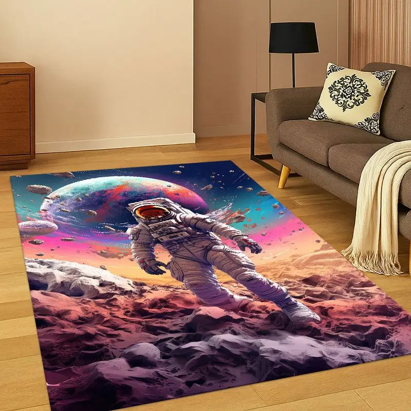 Cartoon Astronaut Universe Spaceman Outer Space Carpet Rug for Bedroom Living Room Sofa Playroom Doormat Home Decor,kid Non-slip