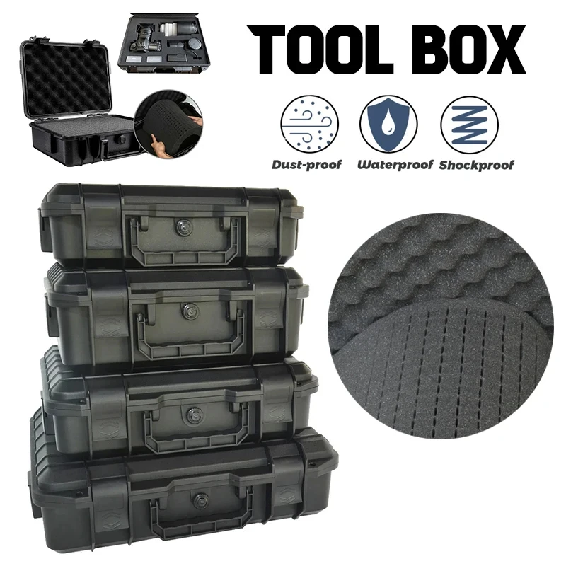 Waterproof Hard Case Box Safety Storage Box Portable Tool Organizer Tool Box Equipment Case with Sponge Suitcase Tool Kit Case -