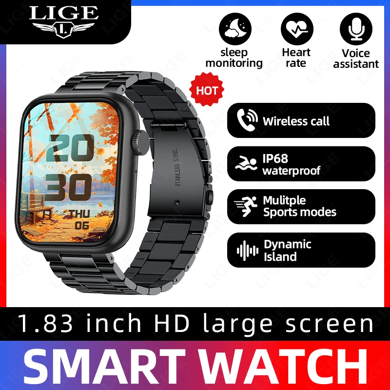 

Умные часы с сенсорным экраном, 1,83-дюймовый HD-экран, спортивные часы для фитнеса, цифровые умные часы с Bluetooth-вызовами, водонепроницаемые по стандарту IP68