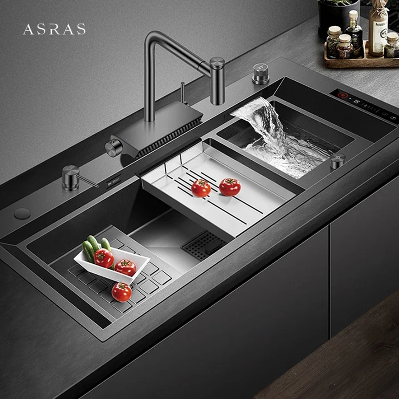 ASRAS 11550 NJH Large Size Smart Purifying Kitchen Sink Handmade Step Sink Ultrasonic Smart Purifying Kitchen Island Sinks