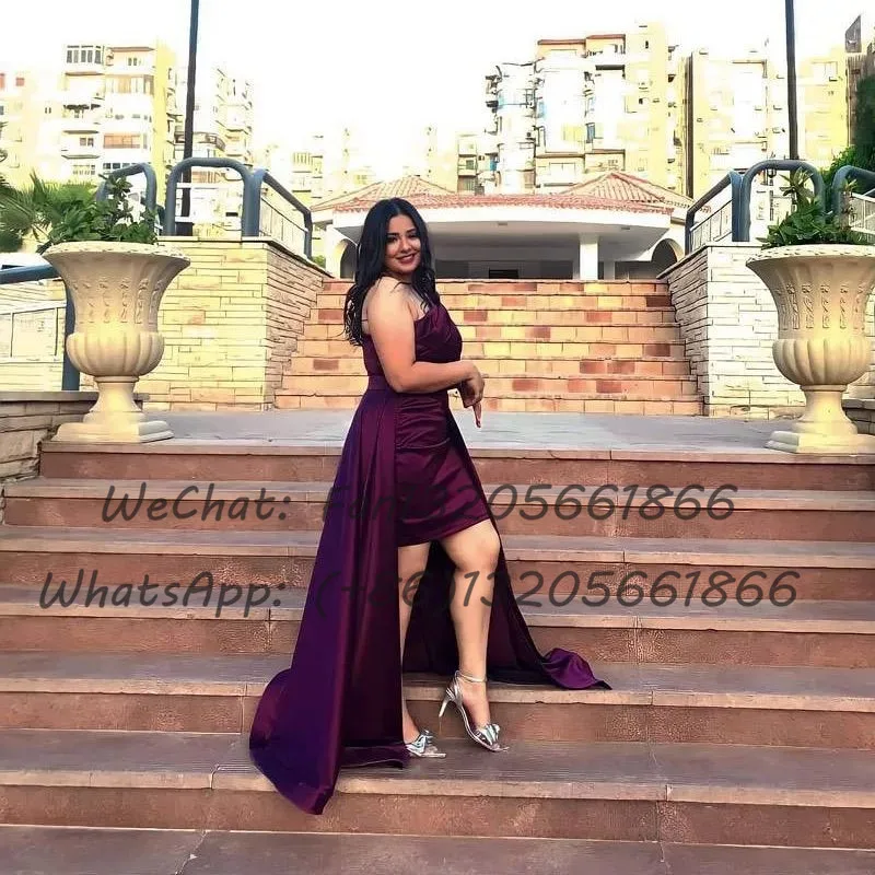 Vestidos de dama de honor de un hombro para mujer, vestido de fiesta de graduación, línea A, tren desmontable, púrpura UVA, personalizado, invitado de boda