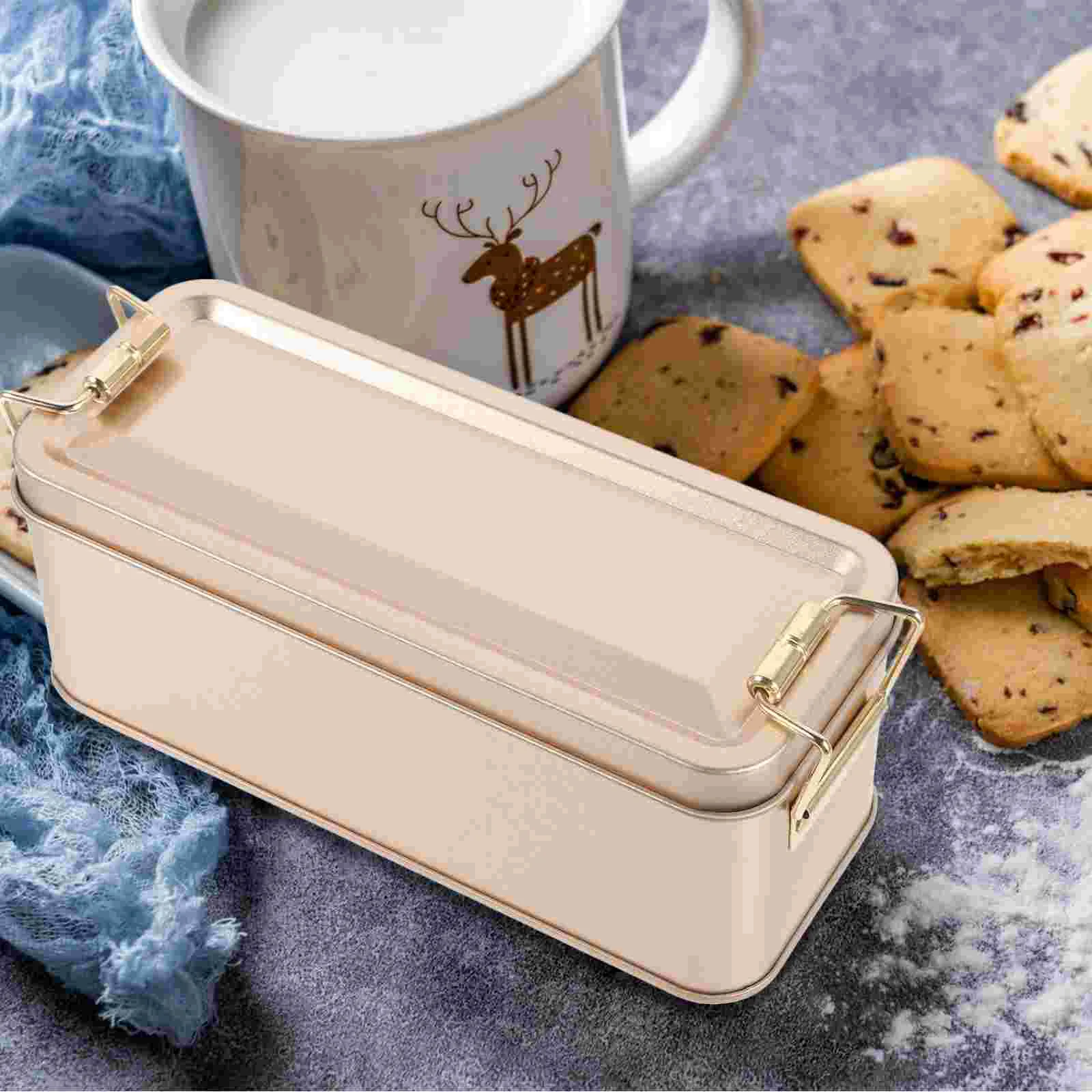 Iron Biscuit Box for Cookies Packaging Small Tin Lid Silver Rectangular Design Festive Atmosphere Multi for Friends