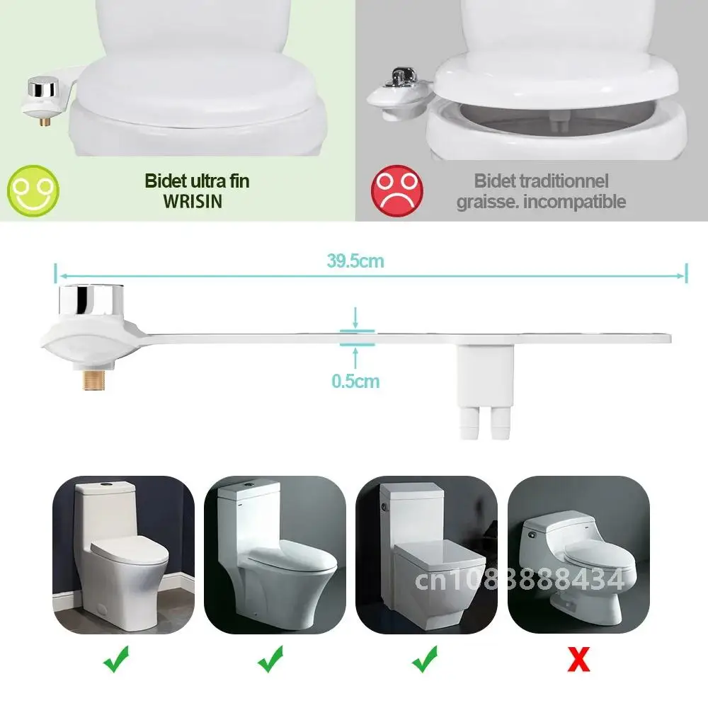 Dual Nozzle Toilet Seat, Bidet Attachment, Japanese Toilet Bottom Cleaning NozzleSelf-CleaningNon-Electric Toilets, shower wc