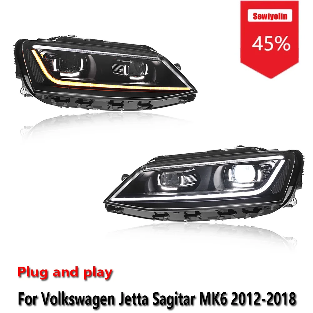

Sewiyolin автомобильные светодиодные фары аксессуары для Volkswagen Jetta Sagitar MK6 2012-2018 DRL тормозной указатель поворота Plug and Play