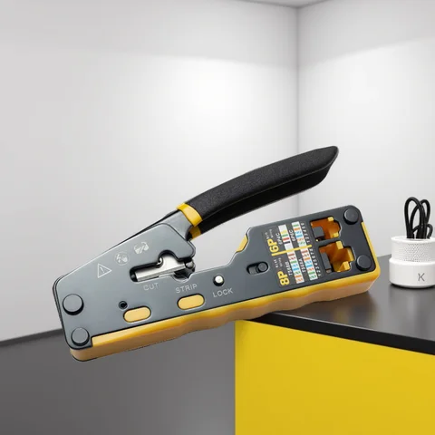 ONTi RJ45 Cat7/6/6A/5E Connector and RJ45 Crimp Tool Pass Through Crimper for 8P8C with Replacement Blade Cable Stripper
