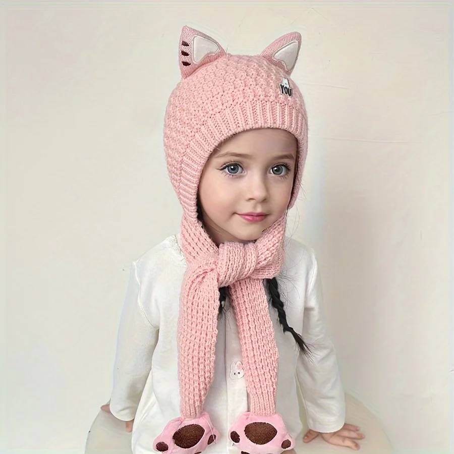 

1pc Adorable Cat Ear Warm Hat for Kids - Cozy Knit Hooded Cape Stretch Fit Fall/Winter Outdoor Activities for 8-12 Years Cat Hat