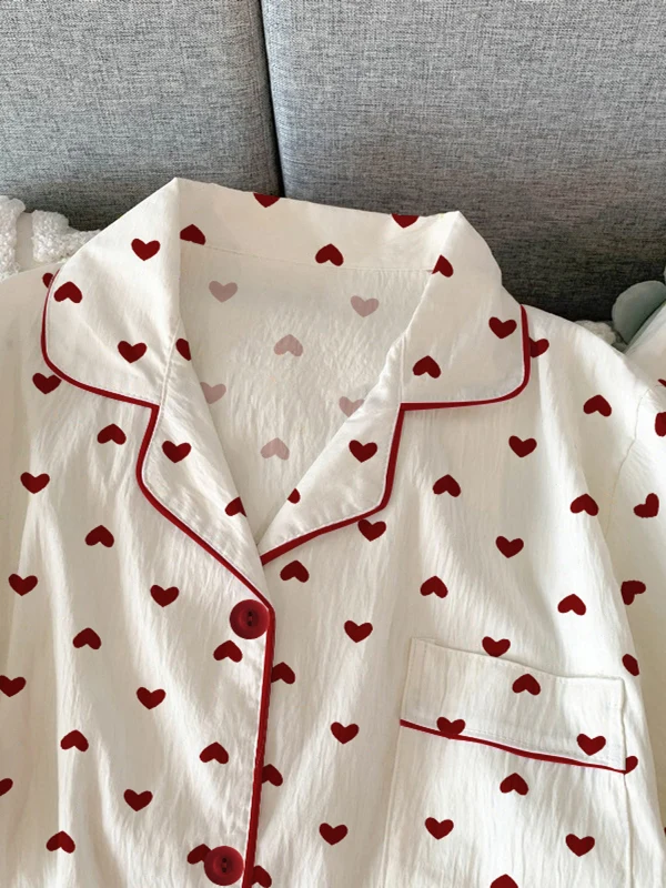 Summer New Arrival Thin ort Sve Heart Print Spwear Women's Korean Sle High Aesthetic Tee Piece Set Sweet Cute Sle