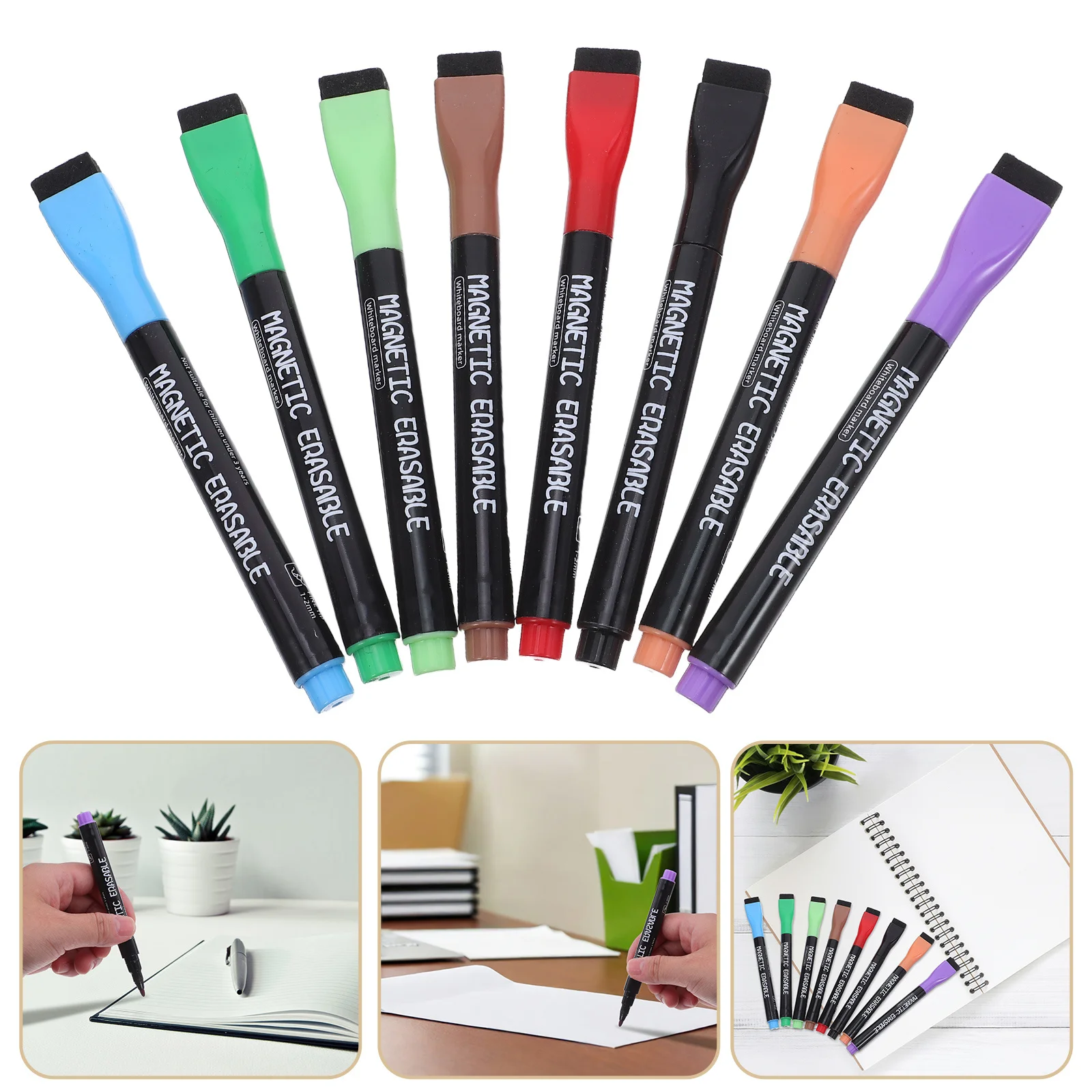 

8Pcs Magnetic Whiteboard Pens Ergonomic Dry Erase Markers Removable Eraser Caps for Whiteboards Glass Refrigerator