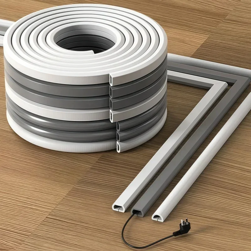 5/3Meter Floor Cord Cover Sheaths PVC Flexible Electrical Conduit Cable Protectors Self-adhesive Cable Hiders for Floors