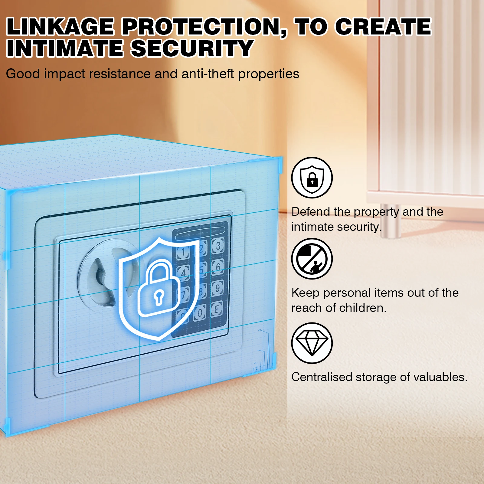 Caja de seguridad digital de 4,6 L, caja de seguridad con teclado y tecla de retorno, cajas fuertes digitales electrónicas de acero para el hogar, la oficina y el hotel
